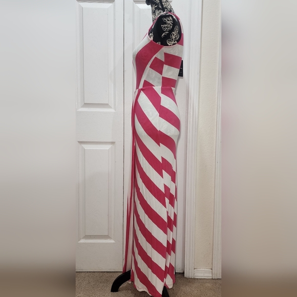 Bebe Pink And White Striped Wrap Maxi Dress S - Picture 5 of 9
